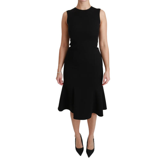 Dolce & Gabbana Black Fit Flare Wool Stretch Sheath Dress