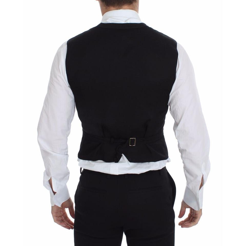 Dolce & Gabbana Black Flax Cotton Dress Vest Blazer