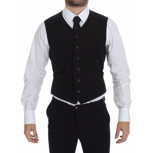 Dolce & Gabbana Black Flax Cotton Dress Vest Blazer