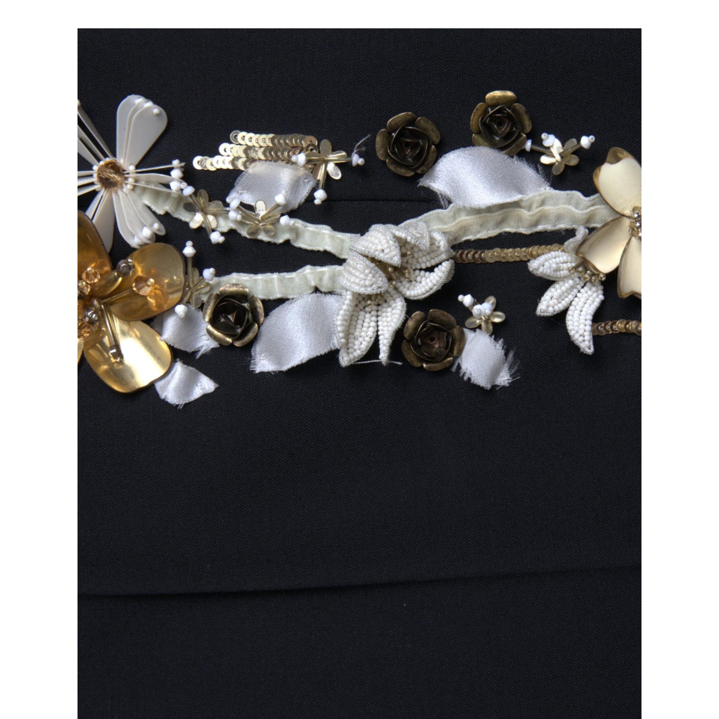 Dolce & Gabbana Black Floral Applique High Waist Tapered Pants