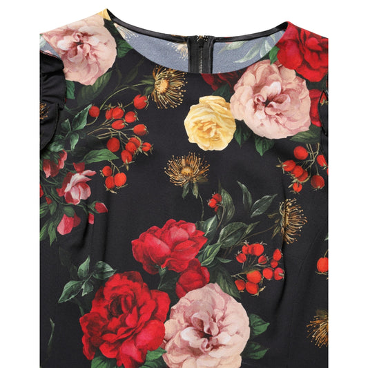 Dolce & Gabbana Black Floral Crepe Frill Detail Blouse Top