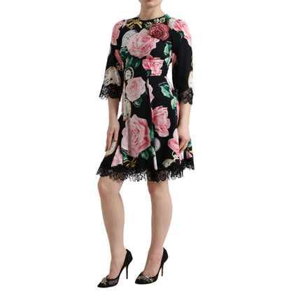 Dolce & Gabbana Black Floral Embellished Lace A-line Dress
