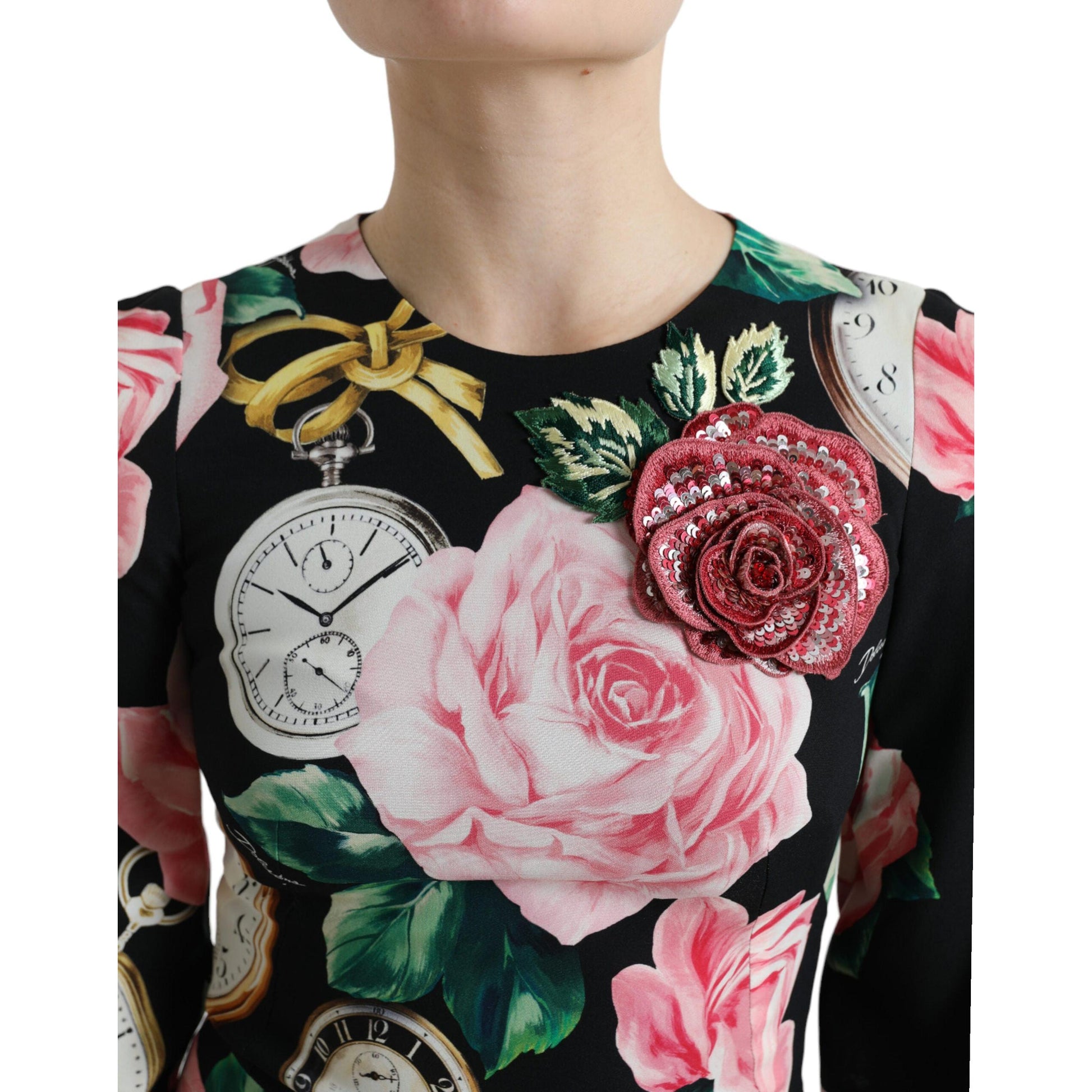 Dolce & Gabbana Black Floral Embellished Lace A-line Dress