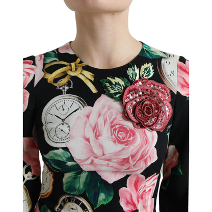 Dolce & Gabbana Black Floral Embellished Lace A-line Dress