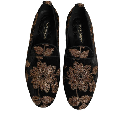 Dolce & Gabbana Black Floral Jacquard Dress Loafers Shoes