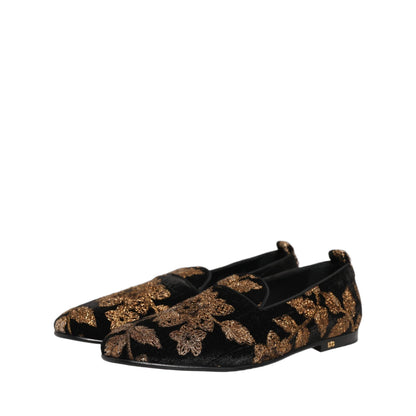 Dolce & Gabbana Black Floral Jacquard Dress Loafers Shoes