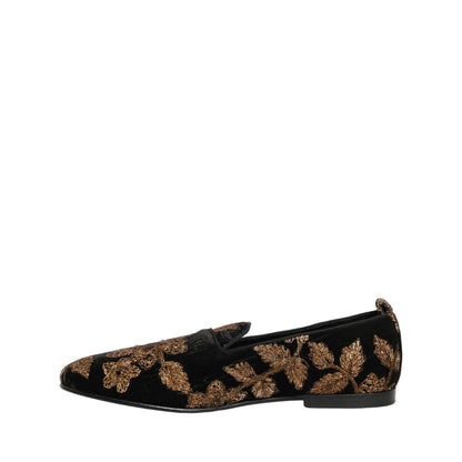 Dolce & Gabbana Black Floral Jacquard Dress Loafers Shoes