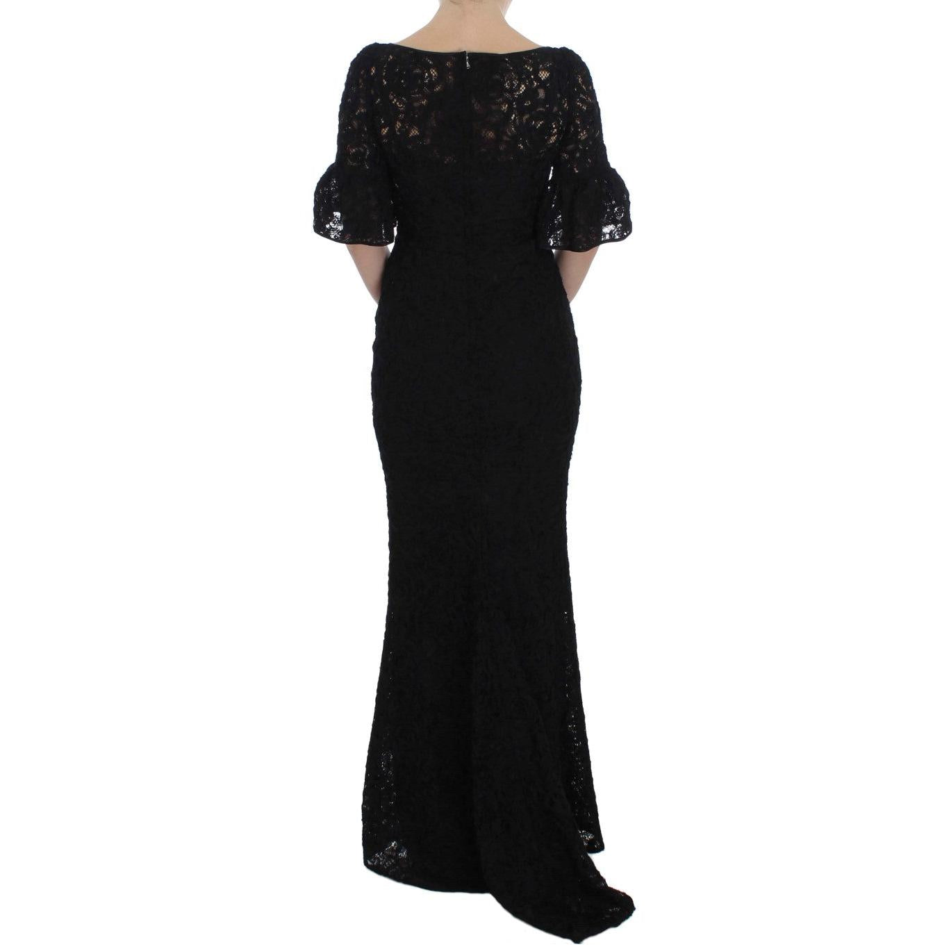 Dolce & Gabbana Black Floral Lace Long Bodycon Maxi Dress