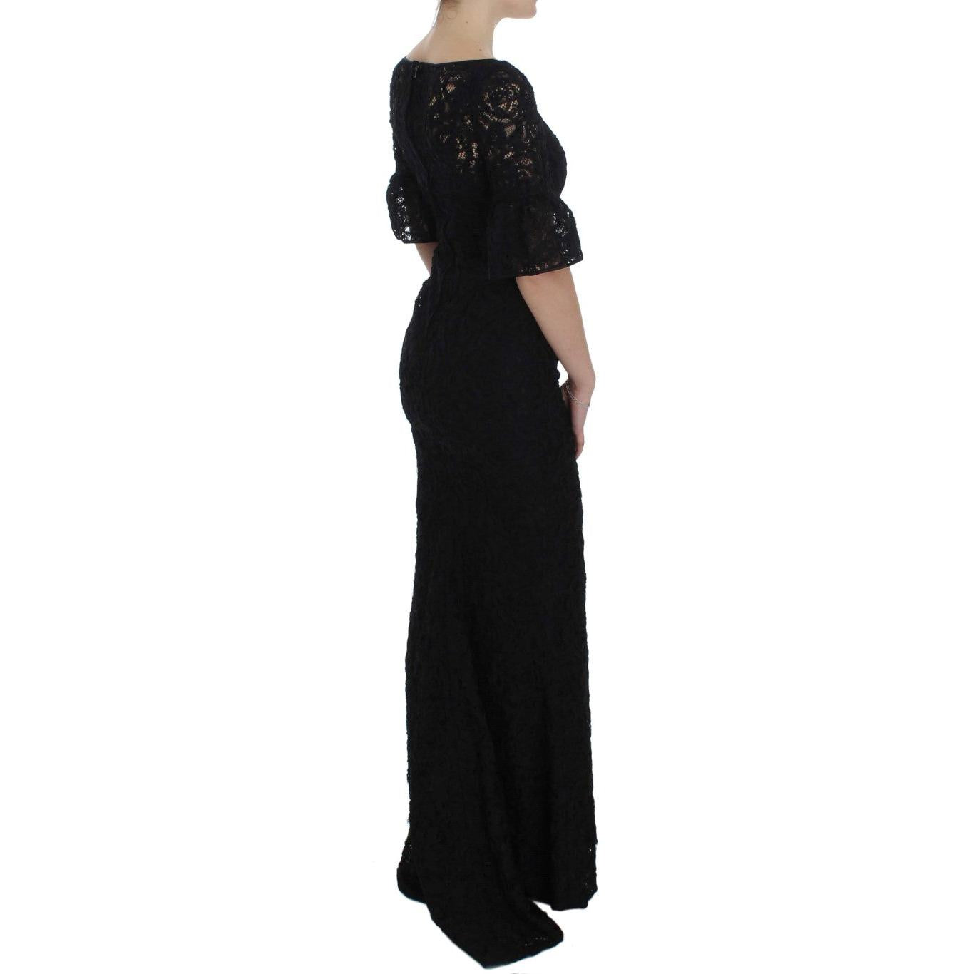 Dolce & Gabbana Black Floral Lace Long Bodycon Maxi Dress