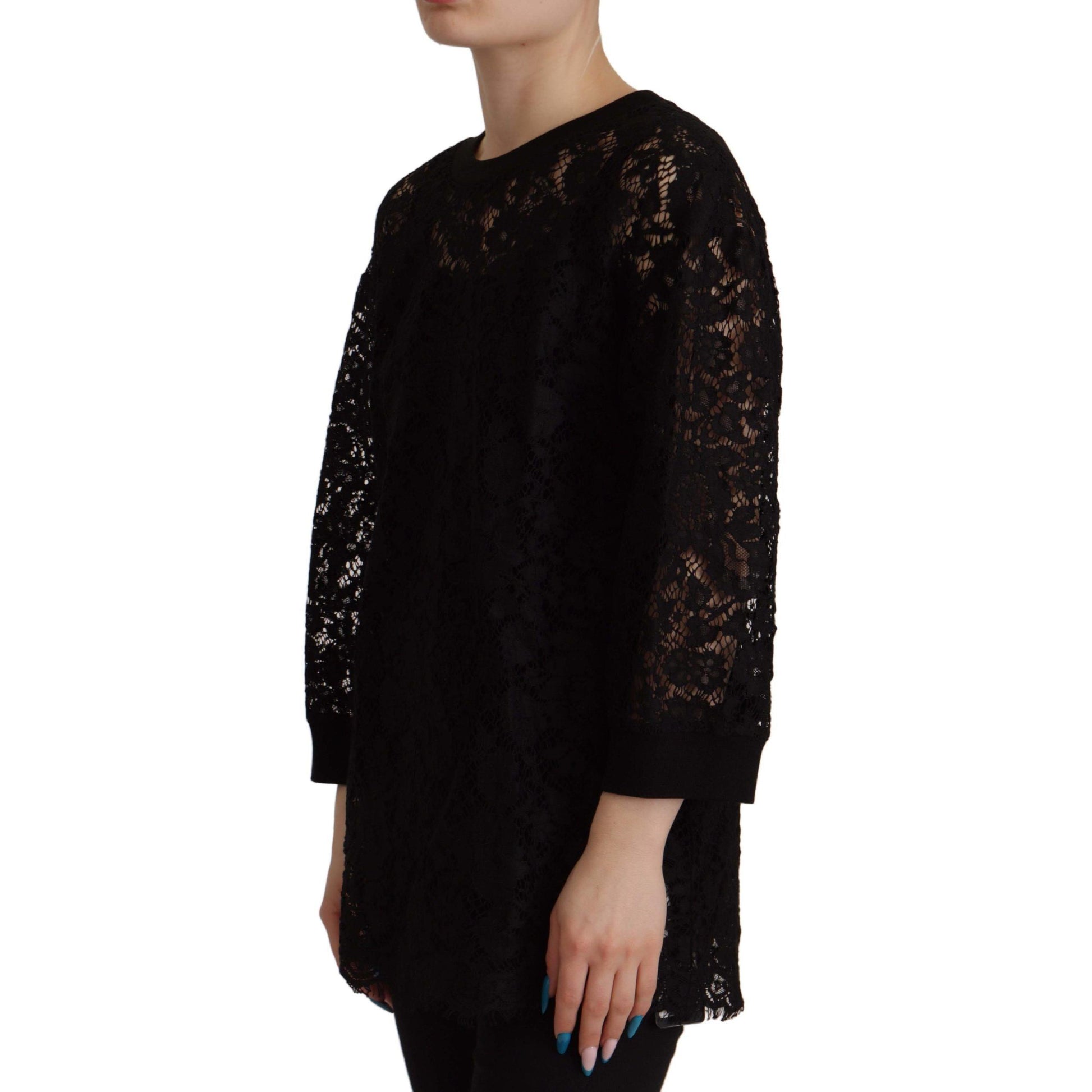 Dolce & Gabbana Black Floral Lace Pullover Sicily Blouse