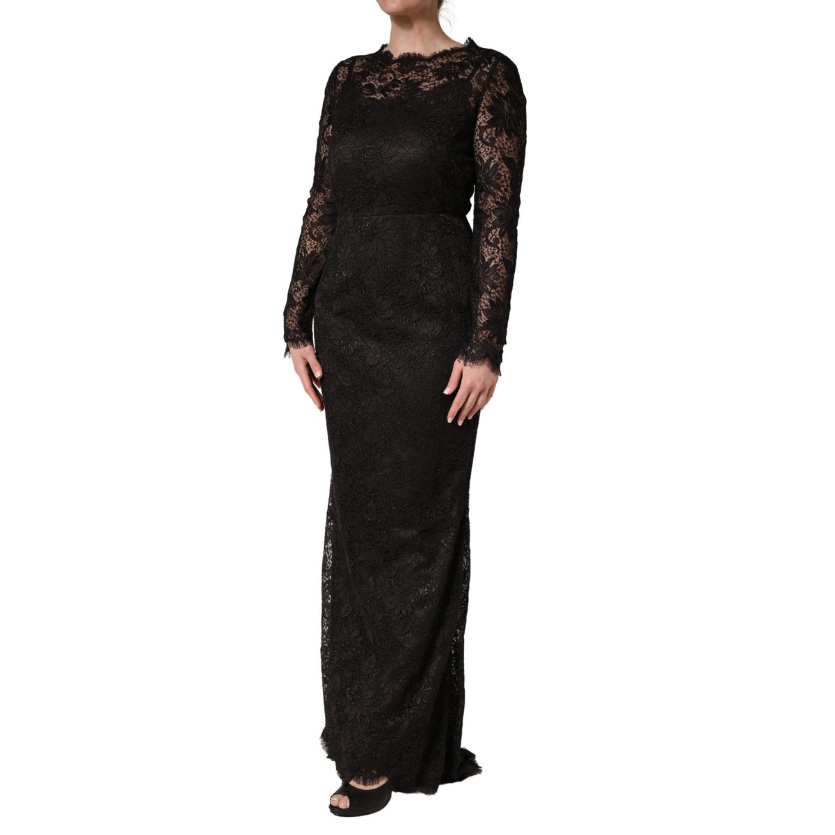 Dolce & Gabbana Black Floral Lace Sheath Long Maxi Dress