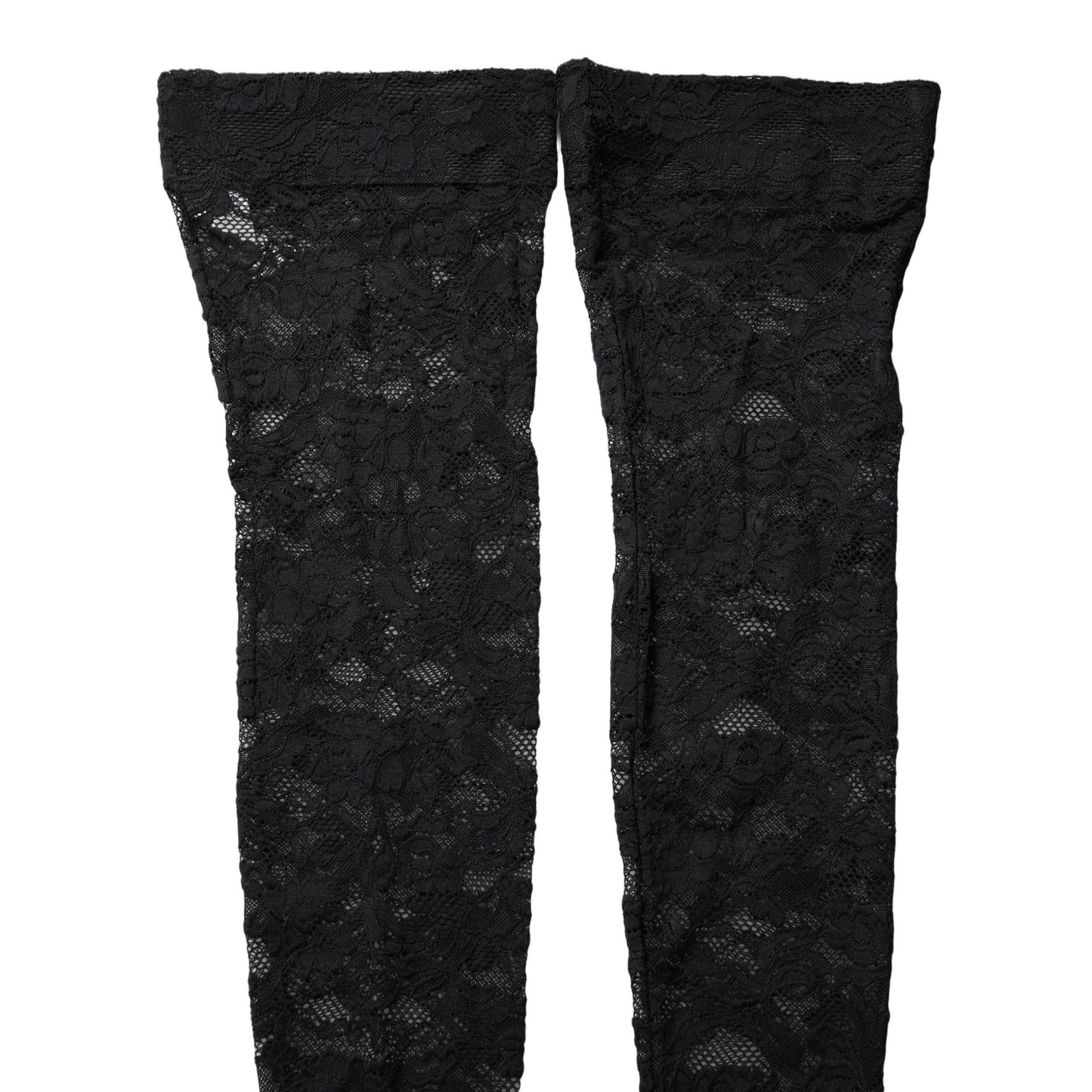 Dolce & Gabbana Black Floral Lace Thigh High Stockings Socks
