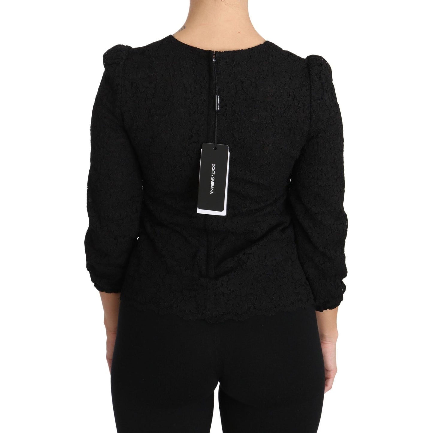 Dolce & Gabbana Black Floral Lace Zipper Top Blouse