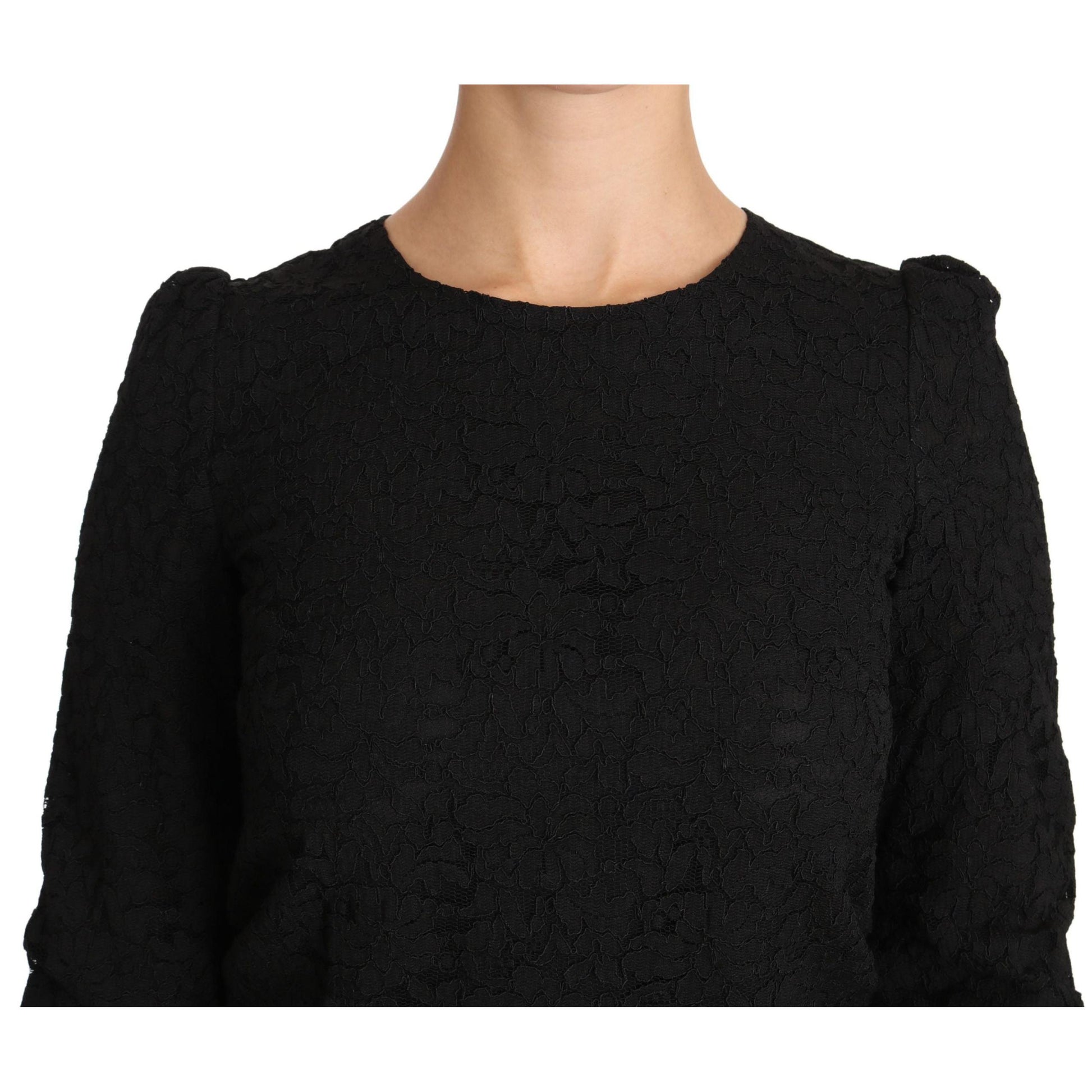 Dolce & Gabbana Black Floral Lace Zipper Top Blouse