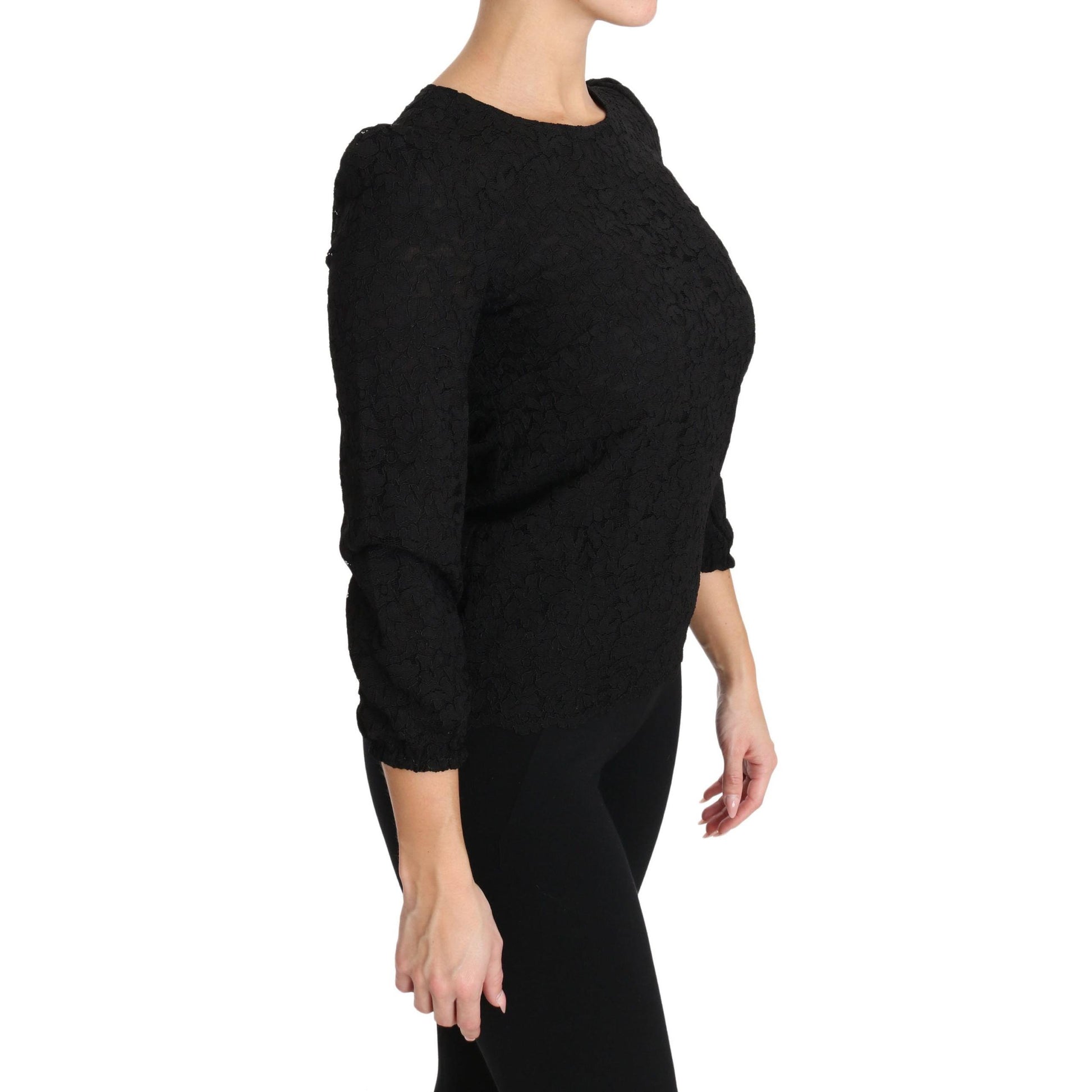 Dolce & Gabbana Black Floral Lace Zipper Top Blouse