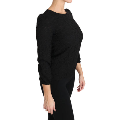 Dolce & Gabbana Black Floral Lace Zipper Top Blouse