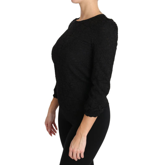 Dolce & Gabbana Black Floral Lace Zipper Top Blouse