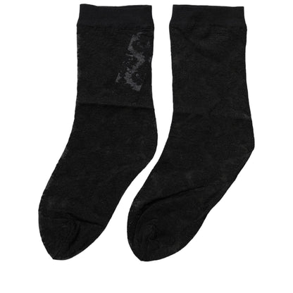 Dolce & Gabbana Black Floral Nylon Stretch Mid Calf Socks