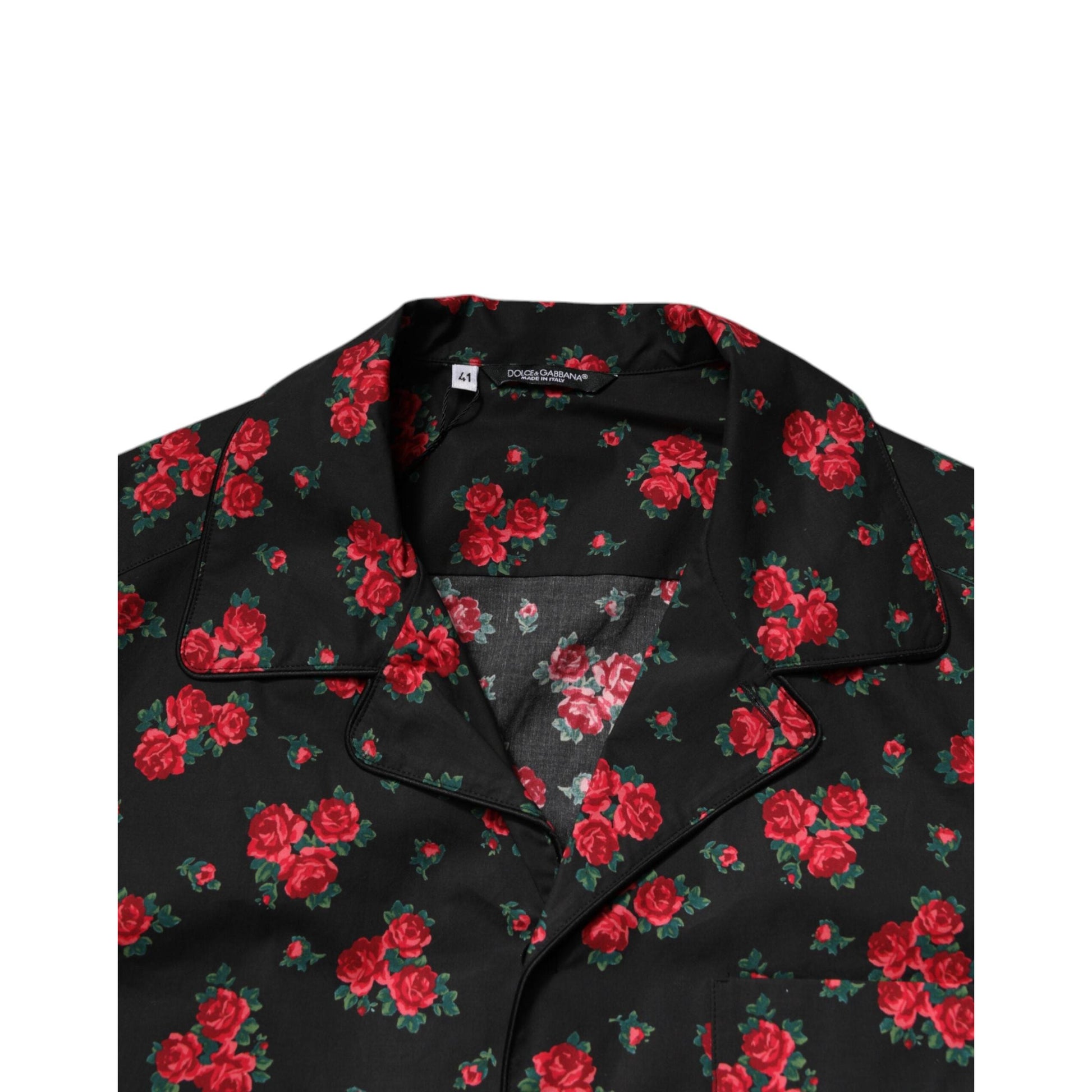 Dolce & Gabbana Black Floral Print Cotton Men Pajama Set Sleepwear