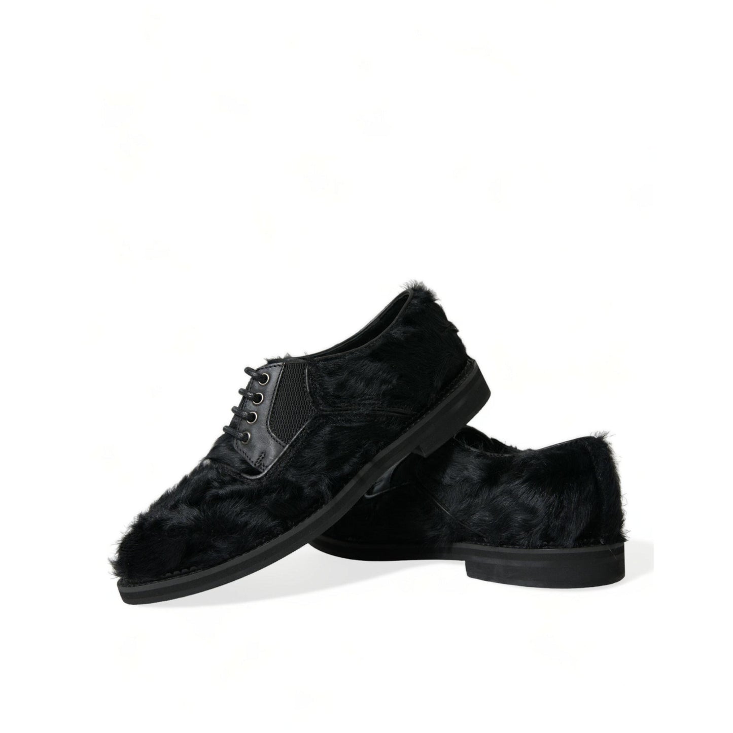 Dolce & Gabbana Black Fur Leather Lace Up Derby Dress Shoes