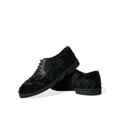 Dolce & Gabbana Black Fur Leather Lace Up Derby Dress Shoes
