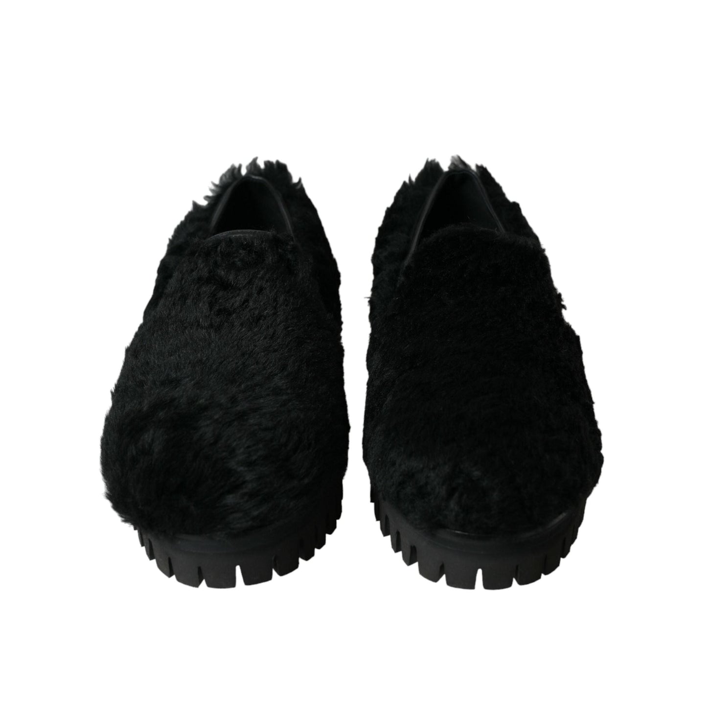 Dolce & Gabbana Black Fur Leather Slippers Dress Shoes