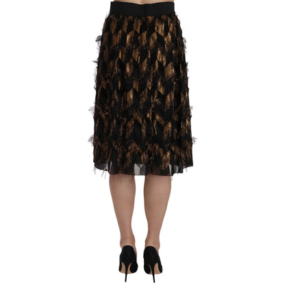 Dolce & Gabbana Black Gold Fringe Metallic Pencil A-line Skirt
