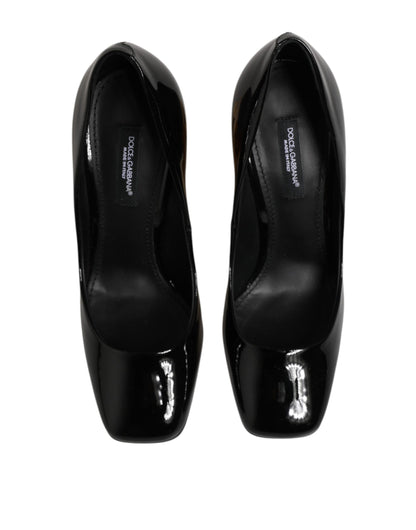 Dolce & Gabbana Black Gold Patent Leather Logo Heels Pumps Shoes