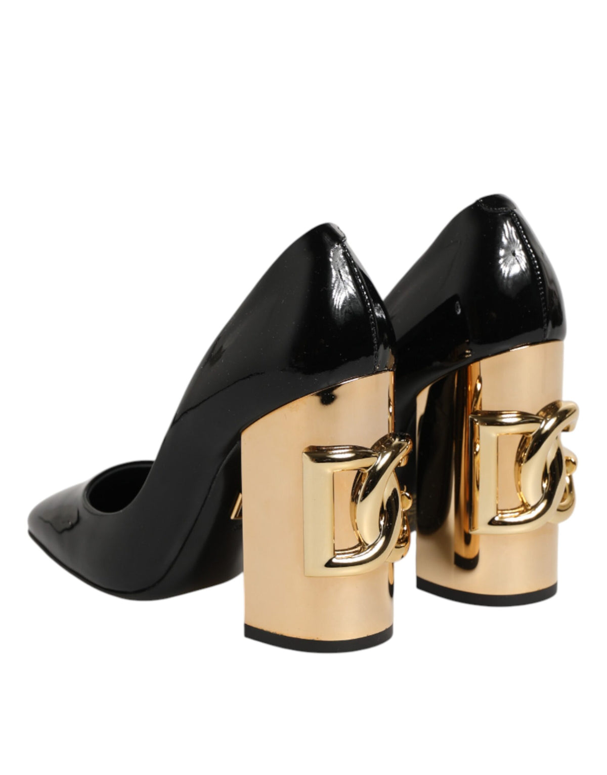 Dolce & Gabbana Black Gold Patent Leather Logo Heels Pumps Shoes