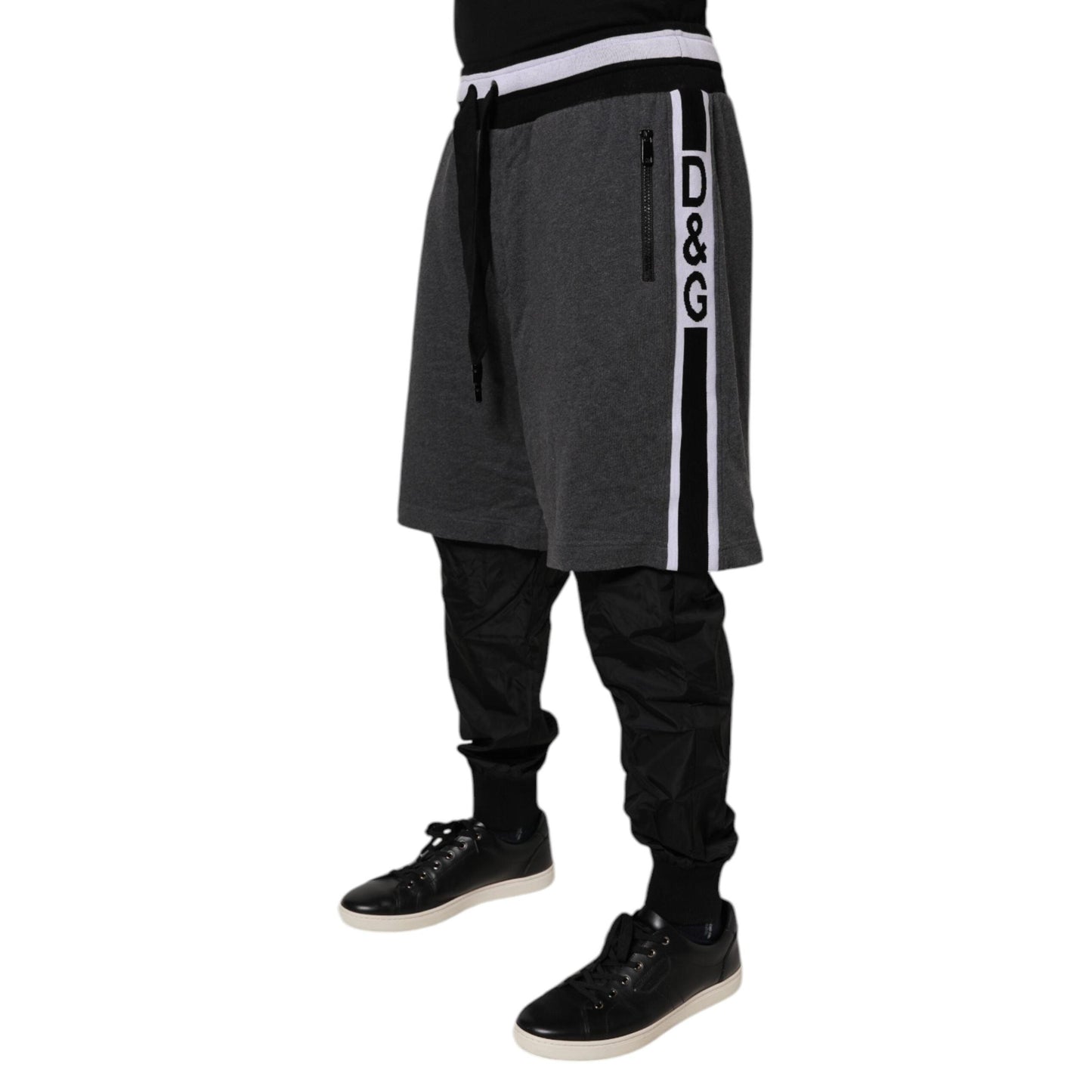 Dolce & Gabbana Black Gray Cotton Layered Men Sweatpants Pants