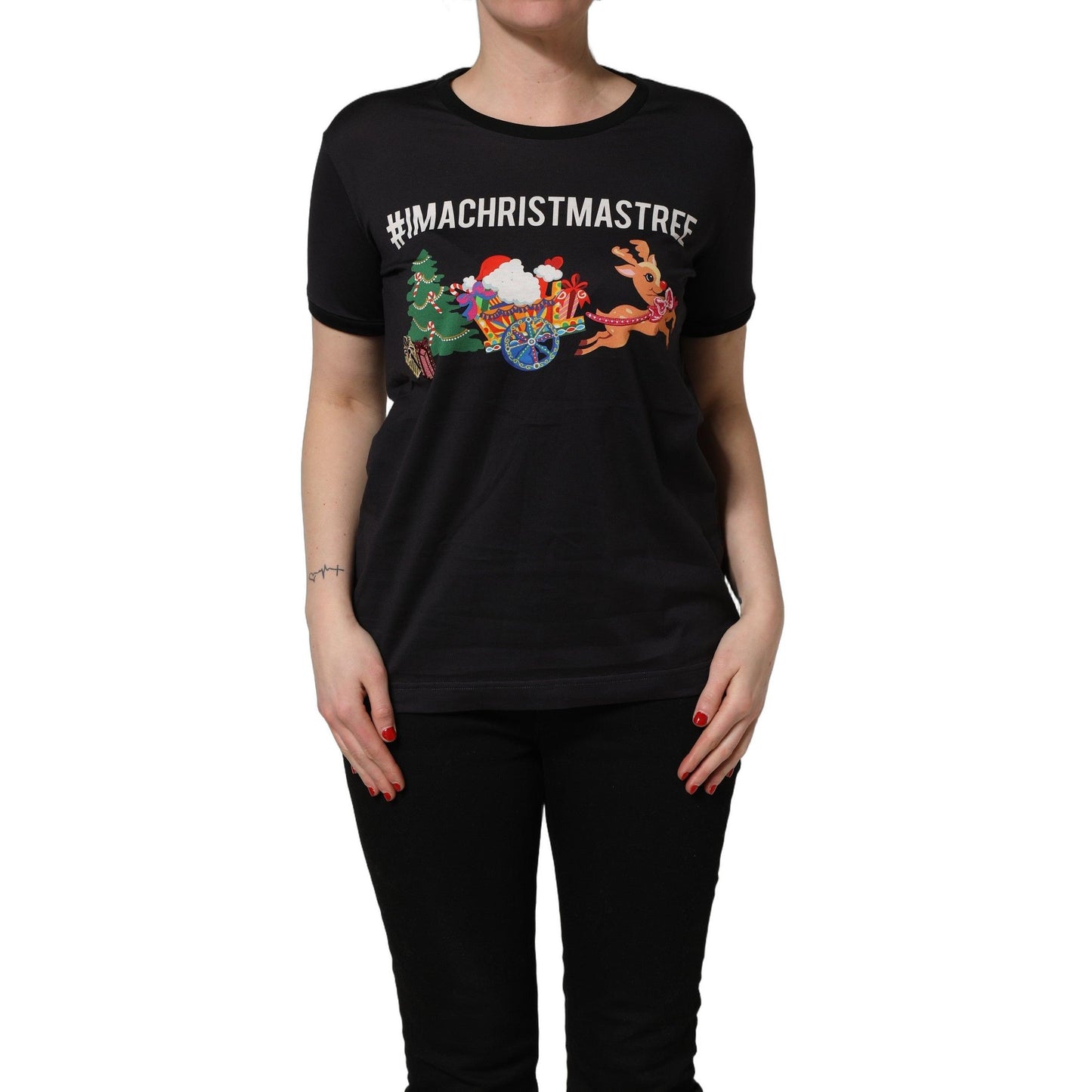 Dolce & Gabbana Black #IAMACHRISTMASTREE Print Cotton T-shirt