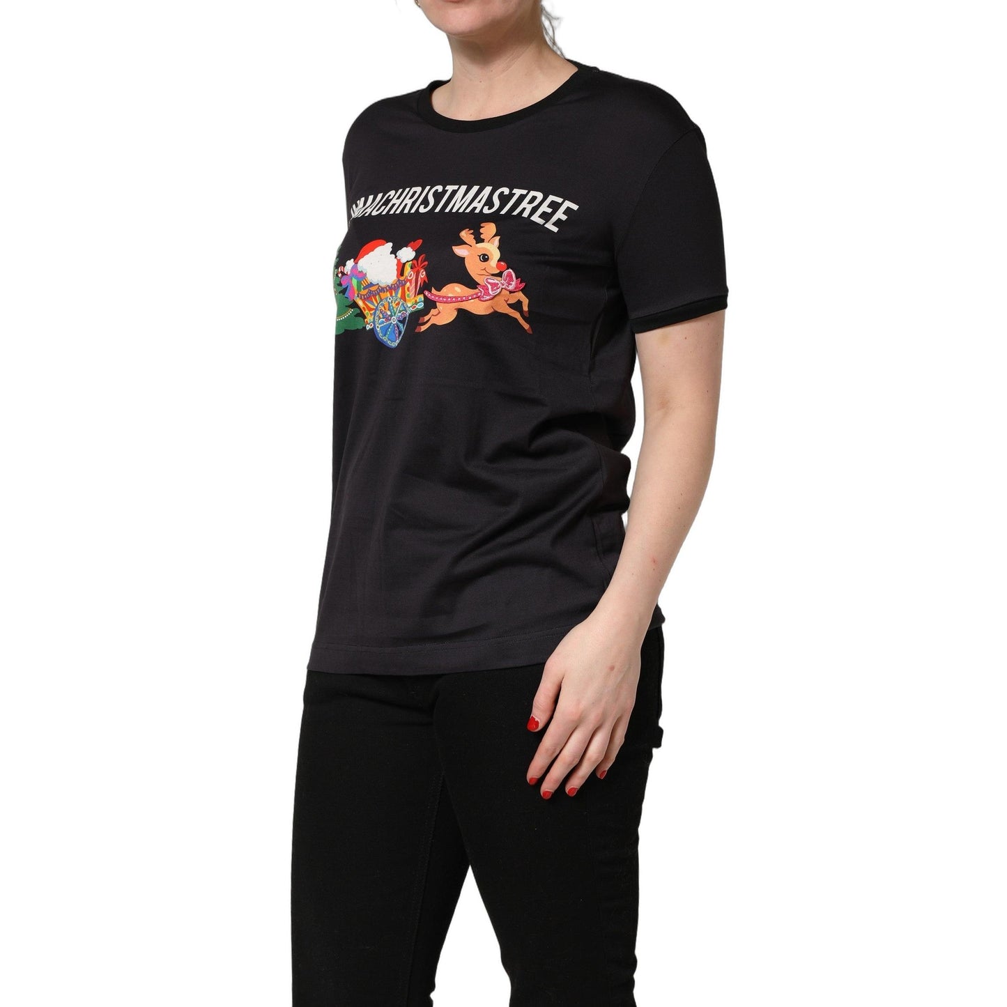 Dolce & Gabbana Black #IAMACHRISTMASTREE Print Cotton T-shirt