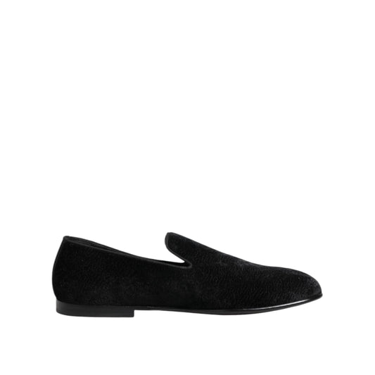 Dolce & Gabbana Black Jacquard Loafers Formal Men Dress Shoes