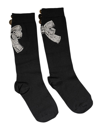 Dolce & Gabbana Black Knit Floral Crystal Embellishment Socks