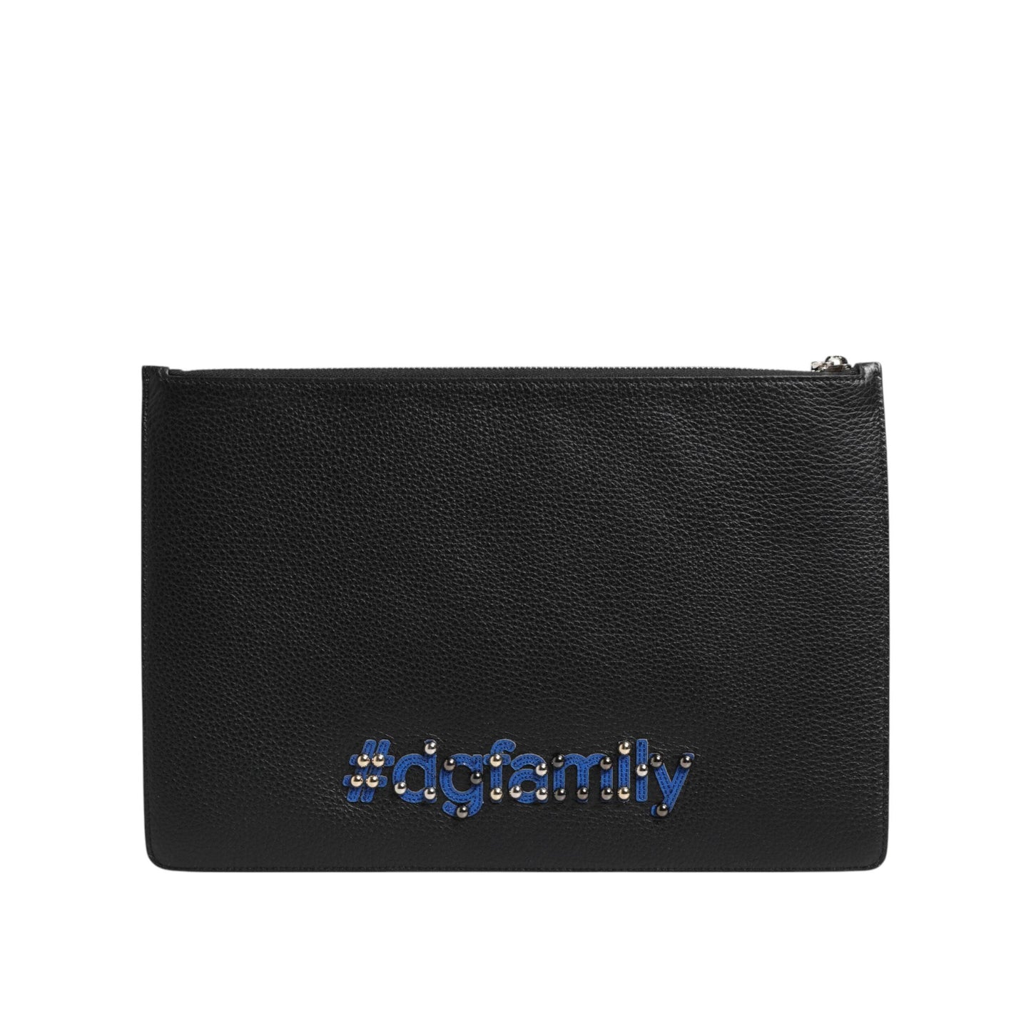 Dolce & Gabbana Black Leather #DGFAMILY Embellished Men Clutch Pouch Bag