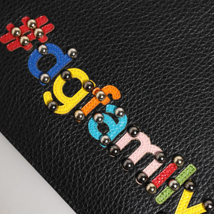 Dolce & Gabbana Black Leather #DGFAMILY Embellished Men Clutch Pouch Bag