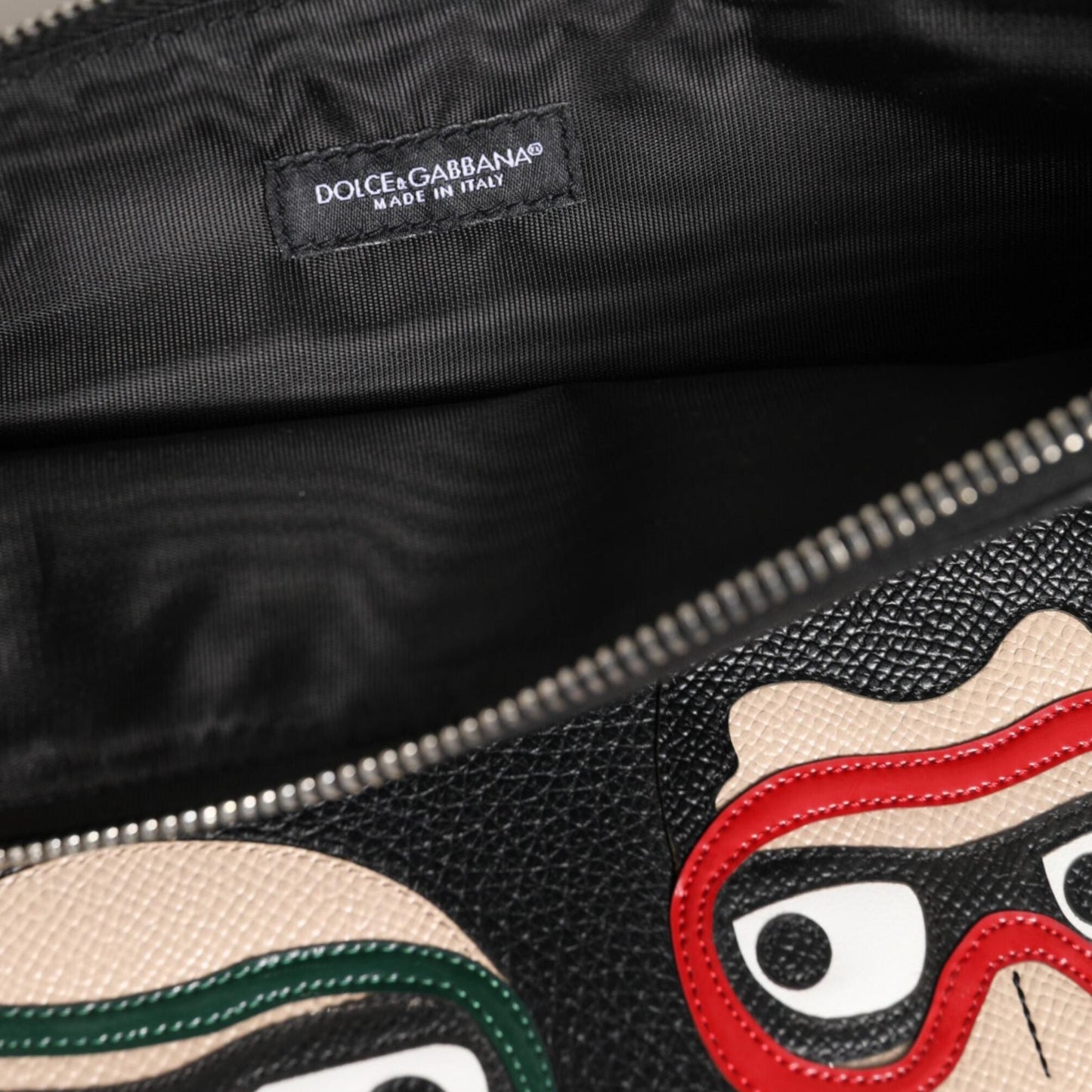 Dolce & Gabbana Black Leather #DGFAMILY Embellished Men Clutch Pouch Bag