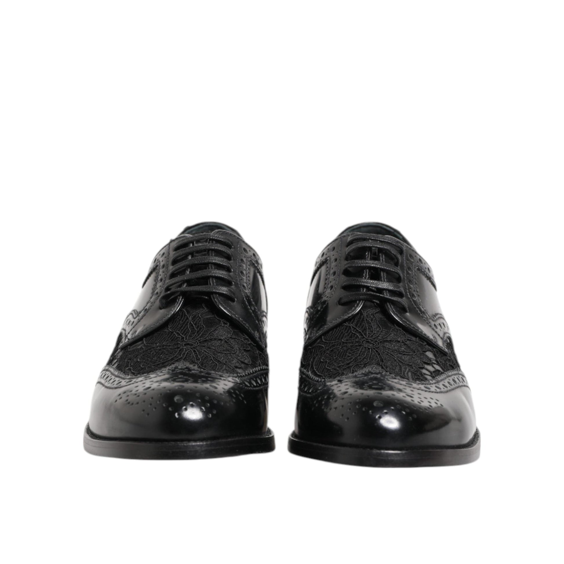 Dolce & Gabbana Black Leather Floral Lace Dress Formal Shoes