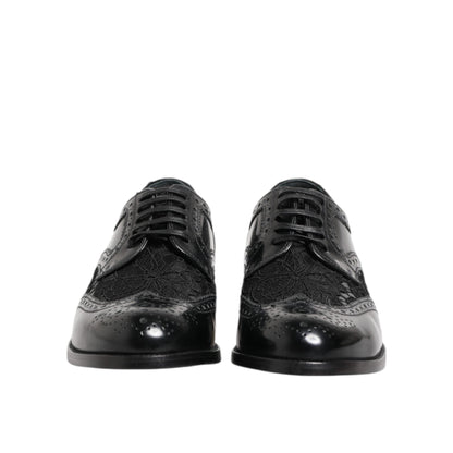 Dolce & Gabbana Black Leather Floral Lace Dress Formal Shoes