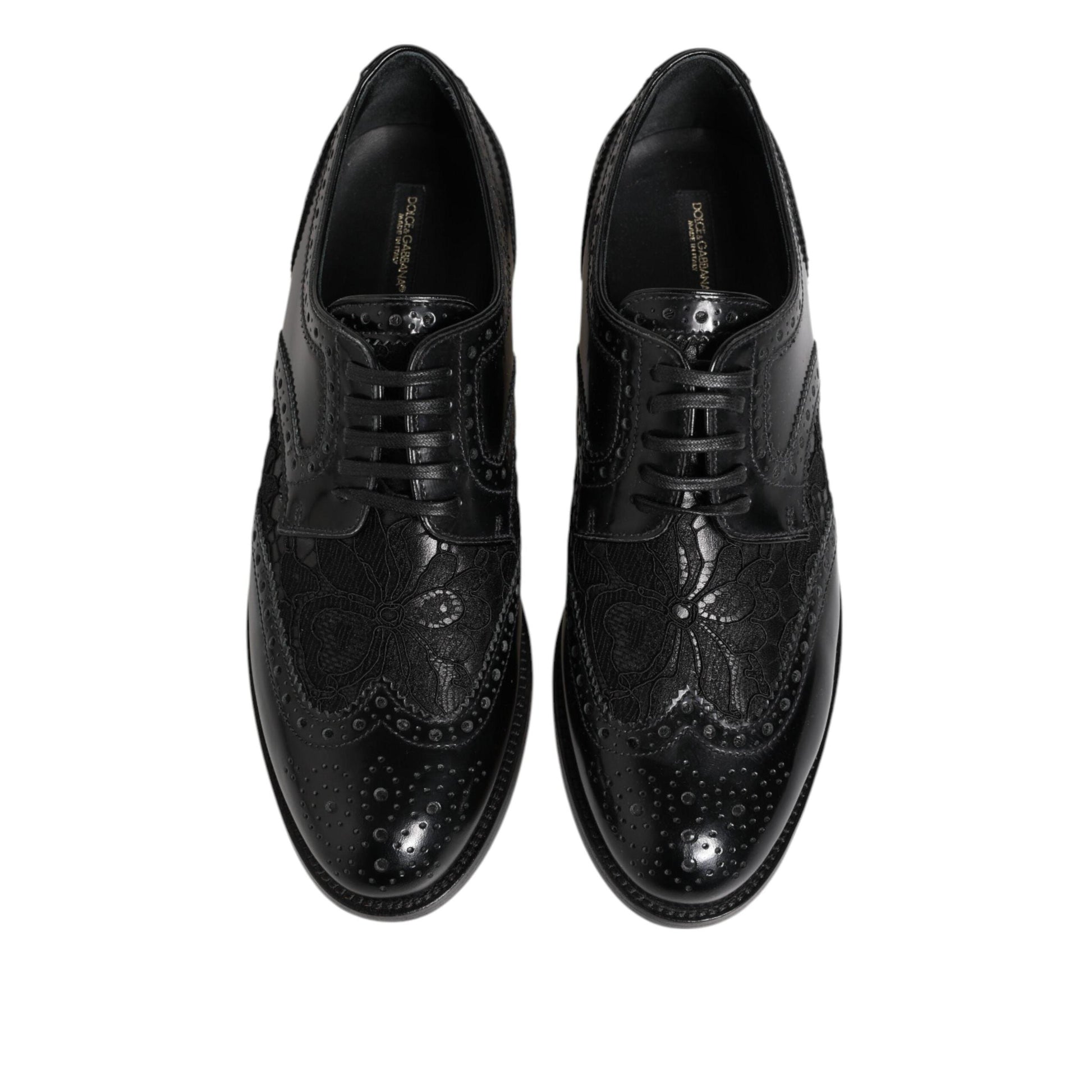 Dolce & Gabbana Black Leather Floral Lace Dress Formal Shoes