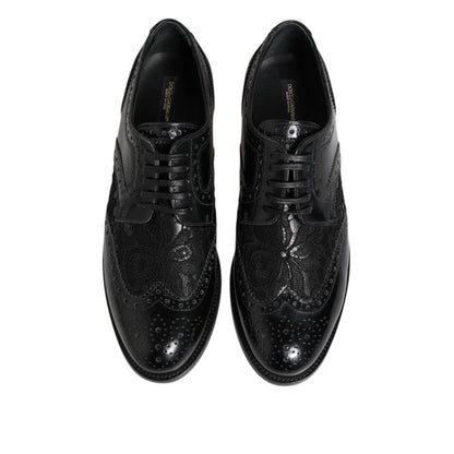 Dolce & Gabbana Black Leather Floral Lace Dress Formal Shoes