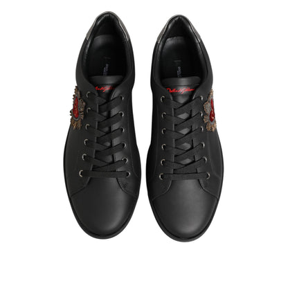 Dolce & Gabbana Black Leather Heart Embellished Sneakers Shoes