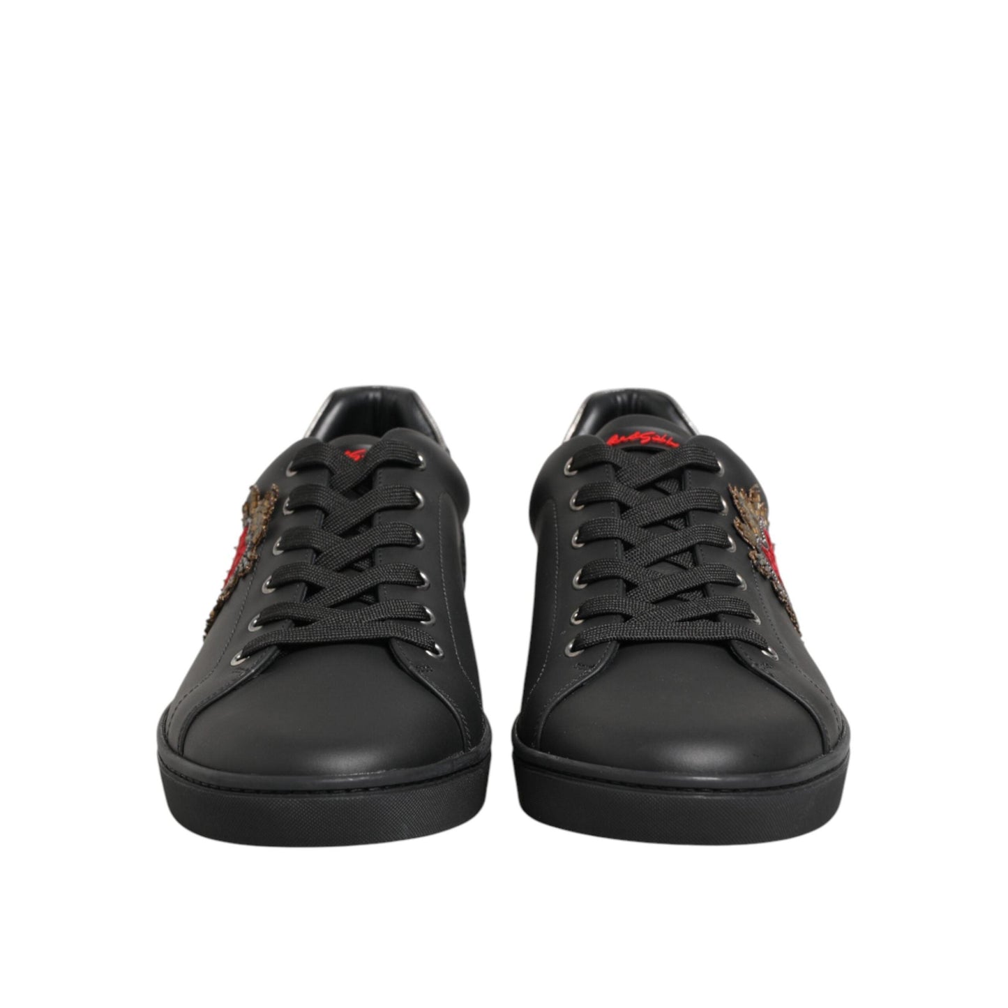Dolce & Gabbana Black Leather Heart Embellished Sneakers Shoes