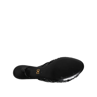 Dolce & Gabbana Black Leather Heels Slides Sandals Shoes