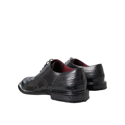 Dolce & Gabbana Black Leather Oxford Wingtip Formal Men Shoes