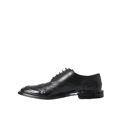Dolce & Gabbana Black Leather Oxford Wingtip Formal Men Shoes