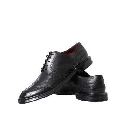Dolce & Gabbana Black Leather Oxford Wingtip Formal Men Shoes