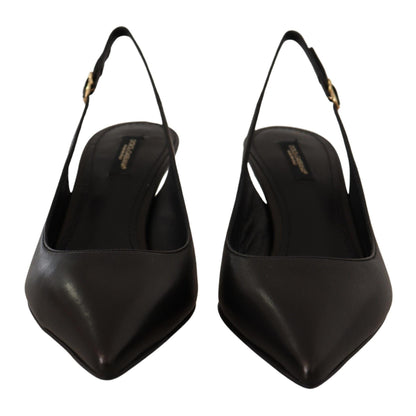 Dolce & Gabbana Black Leather Slingbacks Heels Pumps Shoes