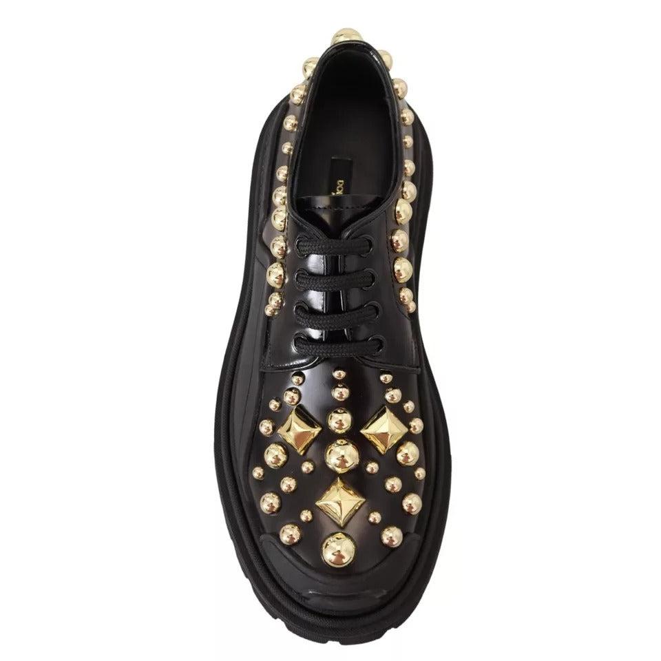Dolce & Gabbana Black Leather Trekking Derby Embellished Shoes