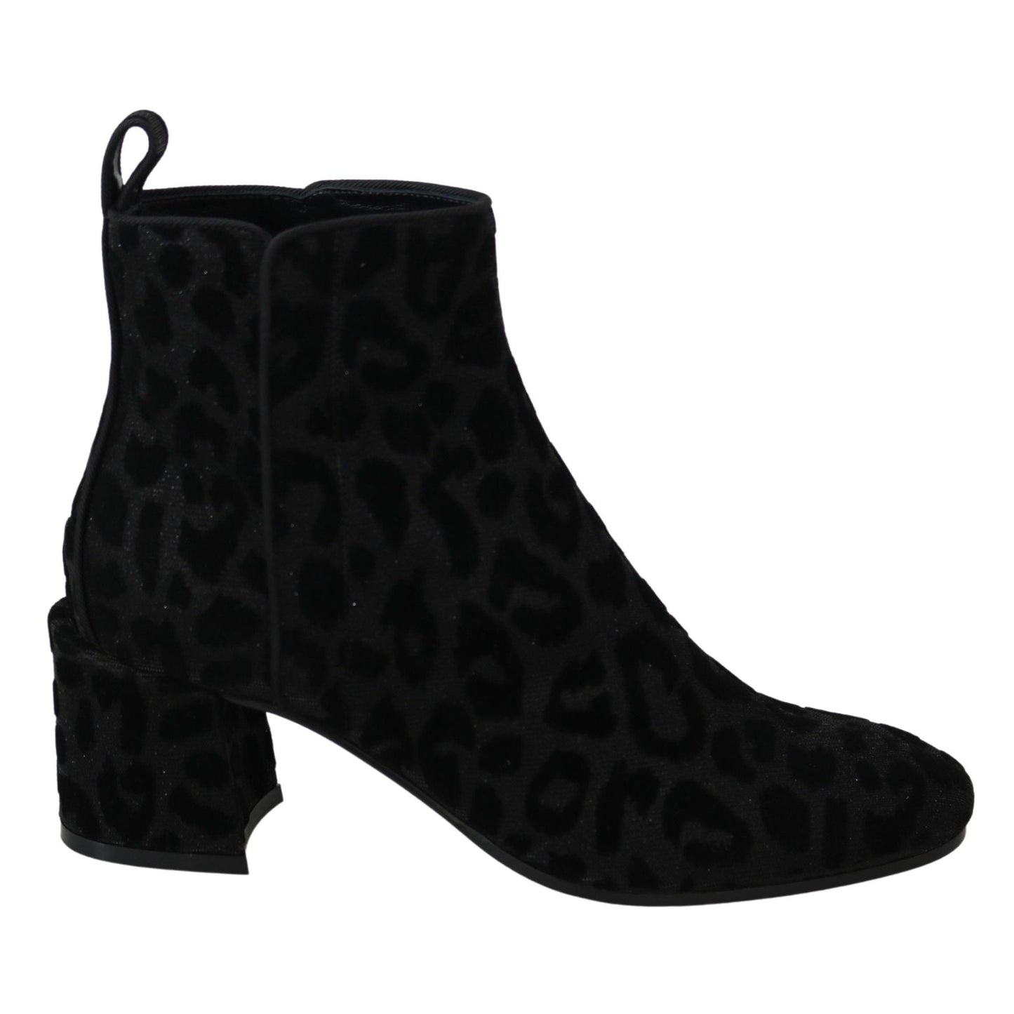 Dolce & Gabbana Black Leopard Short Boots Zipper Shoes
